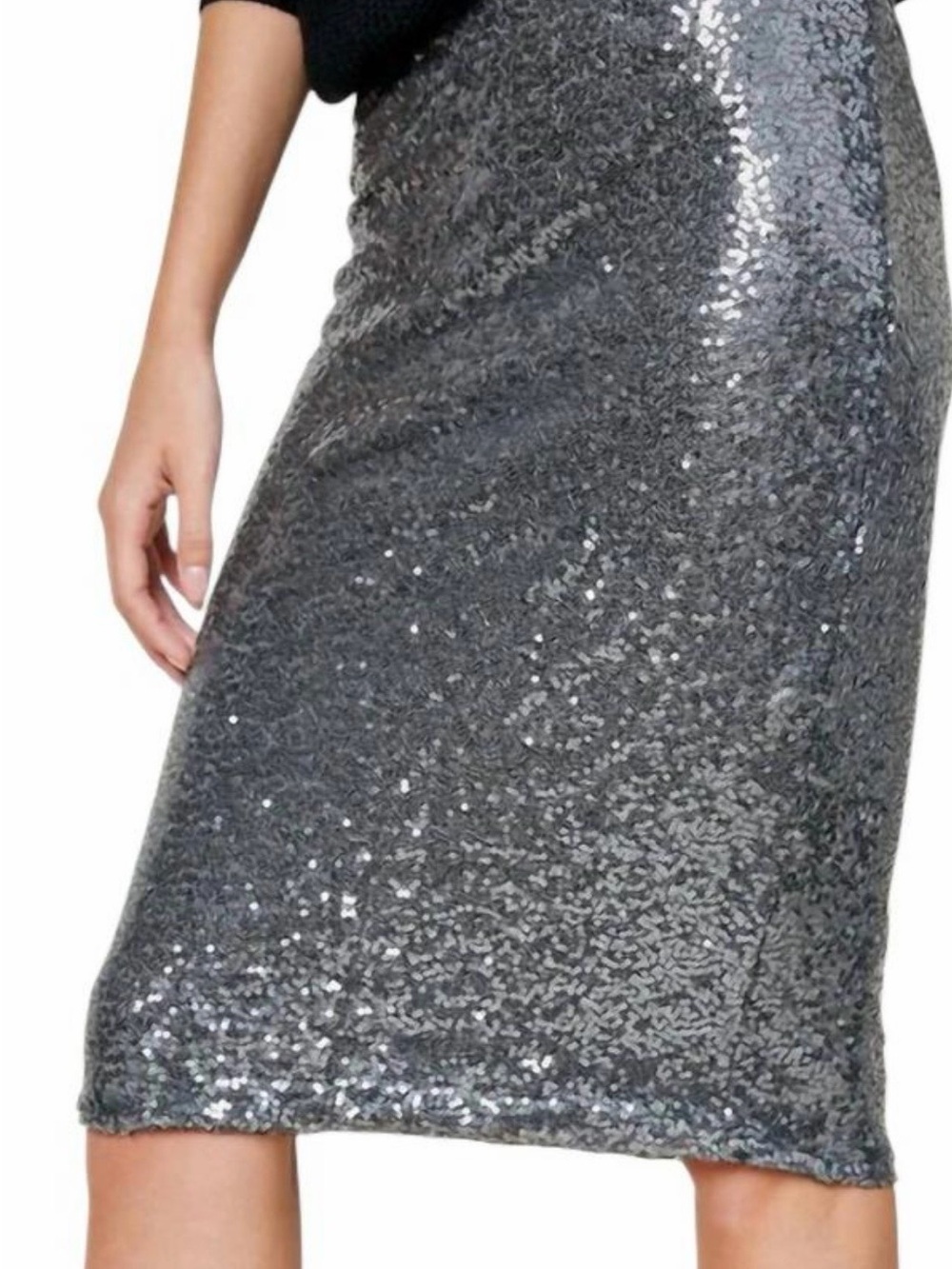 Hayden Silver Sequin Pencil Midi Skirt - Picture 2 of 8
